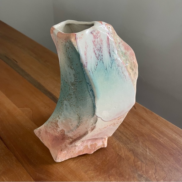 Vintage 80s Tony Evans Signed 49 Raku Art Pottery 12" Vase Postmodern Abstract - Picture 2 of 8